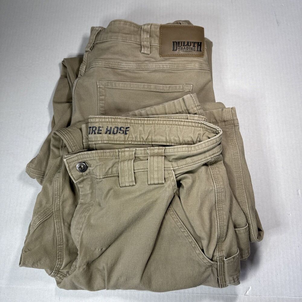 LOT 2- Duluth Trading Flex Fire House Utility Carpenter Cargo Mens 36x32 Beige